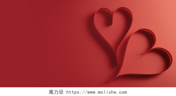 红色简约情人节剪纸爱心214情人节背景